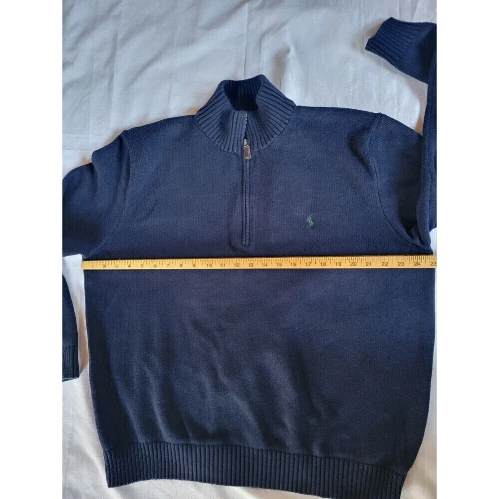 polo ralph lauren mens 1/4 zip Blue Cotton Pullover Sweater Size XXL